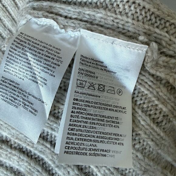 Boho Rib-Knit Wide Sleeves Midi Sweater Dress Sz S H&M Beige Cream Heather Wool - Picture 4 of 10